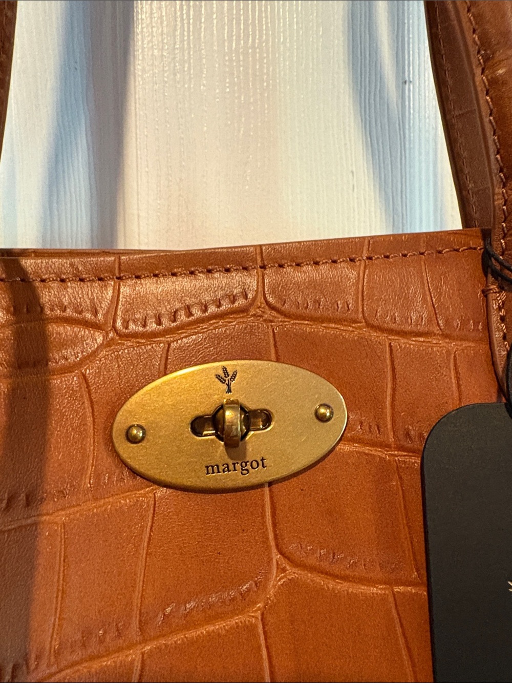 BNWT MARGOT Viral Cognac Croc-Embossed Leather Shoulder Bag Tote - Picture 5 of 16